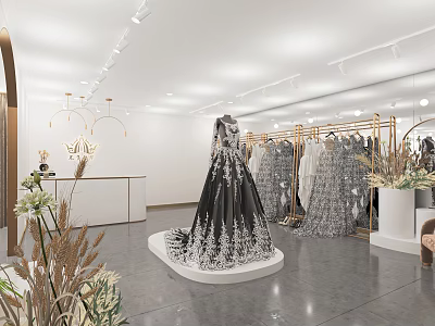 Modern Bridal Shop Dress Shop Wedding Dress Clothing Shelf 3d model