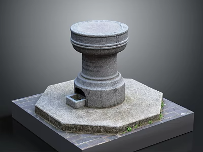 Traditional Stone Structure With Circular Top Octagonal Base Platform Small Square Opening And Moss Details 3d model