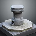 Traditional Stone Structure With Circular Top Octagonal Base Platform Small Square Opening And Moss Details 3d model