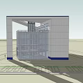Modern Office Building With Glass Curtain Wall White Blue Exterior And Surrounding Road Design