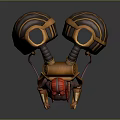 Steampunk Female Character with Red Hair Goggles and Mechanical Wings in Red and Yellow Outfit