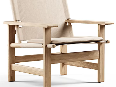Leisure Chair with Oak Wooden Frame and Light Beige Fabric Cushion for Modern Living Space 3d model