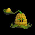 Cartoon Corn 3D Character Design With Yellow Kernels Green Leaves And Smiling Face
