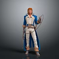 Red Haired Adventurer In Blue Coat With Wolf Companion And Whip Sword Equipment