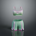 Light Green Activewear Set with Pink Trim Sports Bra and Shorts