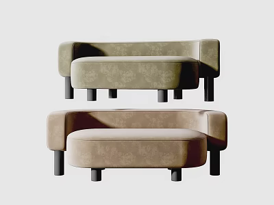 Modern Sectional Sofa In Beige Fabric With Black Legs And Simple Design 3d model