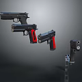 Multiple Modern Pistols With Black And Red Grips Various Designs Displayed On Dark Background 3d model