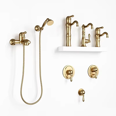 Modern Gold Bathroom Faucets With Shower Head And Wall Mounted Fixtures 3d model