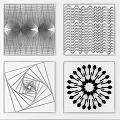 Four Square Decorative Wall Art With Blue Brown White Patterns On Gray Wall 3d model