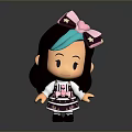 Cute Cartoon Game Movie Character With Brown Hair Teal Streak And Pink Bow