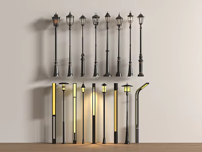 Various Decorative Outdoor Street Lamp Posts With Illuminated And Classic Designs 3d model