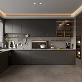 Modern Kitchen Interior With Dark Gray Cabinets Appliances And Large Window 3d model