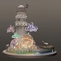 Tower Sea Themed Decorative Piece With Colorful Butterflies Seashells And Crane 3d model