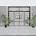 Modern Service Hall Interior With Two Story Design Glass Doors Plants And Digital Screen