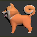 3D Shiba Inu Figure Orange White Fur Open Mouth Curled Tail On Black Reflective Surface