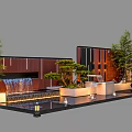 Modern Landscape Wall with Waterfall Green Plants and Pool Lighting Design 3d model