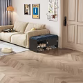 Black Padded Shoe Bench With Storage In Living Room Near Sofa And Decor