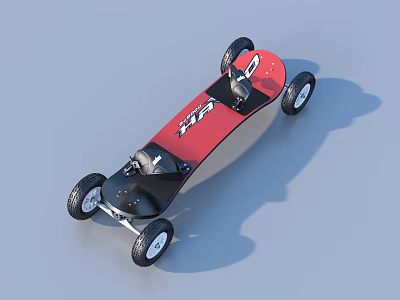 Red Deck Four Wheeled Sports Scooter With Black Frame And Durable Wheels 3d model