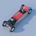 Red Deck Four Wheeled Sports Scooter With Black Frame And Durable Wheels