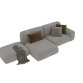 Modern Beige Sectional Sofa With Brown Gray Pillows And Throw Blanket 3d model