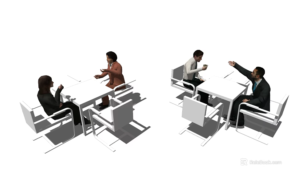 Group Of People Sitting At Tables Working Together In Office Space 3d model 