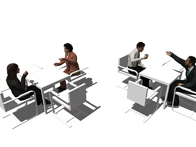Group Of People Sitting At Tables Working Together In Office Space 3d model