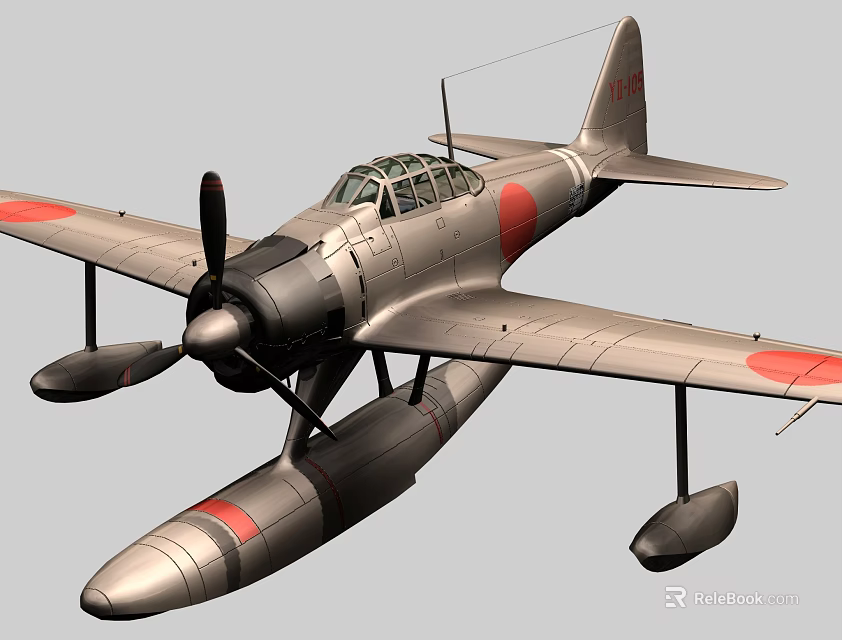 Vintage Seaplane Passenger Aircraft With Propeller Red Wing Markings And Floats 3d model 