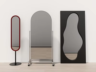 Stylish Decorative Mirrors With Curved Oval And Irregular Shapes And Metal Stands 3d model