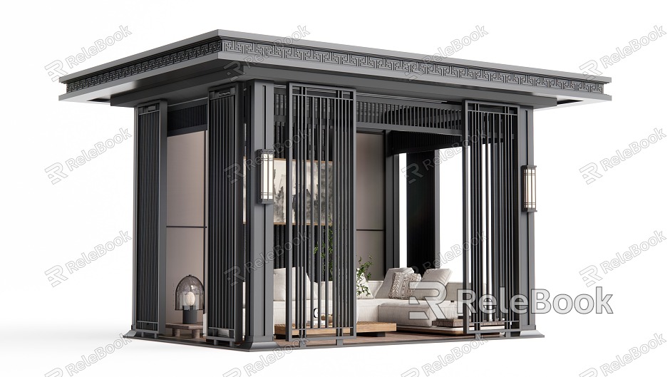 New Chinese style gallery pavilion model