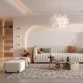 Modern Living Room Interior With Beige Sofa Round Wall Lights And White Pendant Light