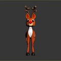 3D Cartoon Red Nosed Reindeer Doll With Brown Antlers And Red Body