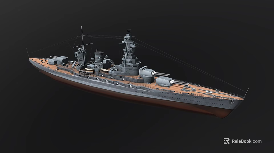 Detailed Warship 3D Model With Turrets Deck And Naval Architecture Design 3d model