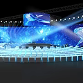 Modern Stage Design With Curved Seats Blue Starry Background And Whale Lighting
