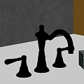 Elegant Golden Faucet With Two Handles And Transparent Stone On White Counter