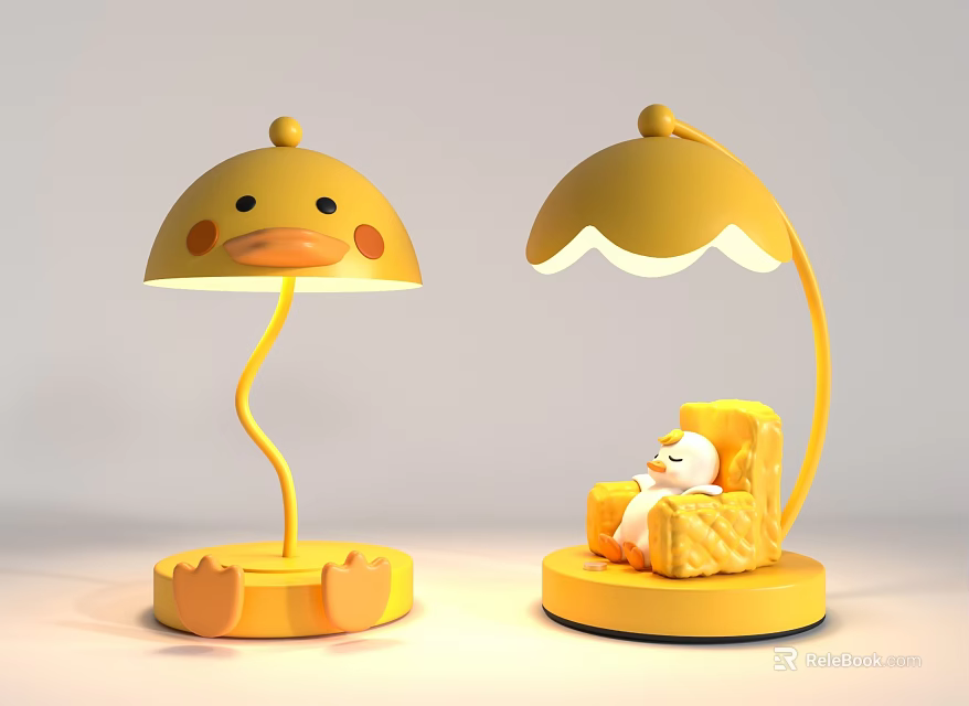 Cute Yellow Cartoon Duck Table Lamp With Adorable Design And Small Duck Figurine On Base 3d model 