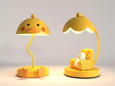 Cute Yellow Cartoon Duck Table Lamp With Adorable Design And Small Duck Figurine On Base 3d model