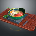 Delicious Ramen Bowl With Soft Boiled Egg Sliced Meat And Seaweed On Bamboo Tray