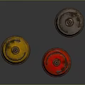 Three Yellow Red Gray Gas Cylinders Essential Household Supplies For Daily Use