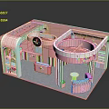 Pink Interior Display Model With Curved Counter And White Decorative Shelves