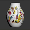 White Vase With Red Rim And Colorful Abstract Decorative Patterns