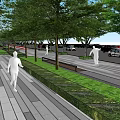 Urban Roadside Facilities With Benches Trees Green Landscaping And Pedestrian Walkways