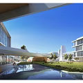 Modern Industrial Park Featuring Glass Curtain Walls Connected Buildings And Greenery