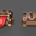 Decorative Wooden Treasure Chests With Golden Trim Purple Gems And Tongue Detail