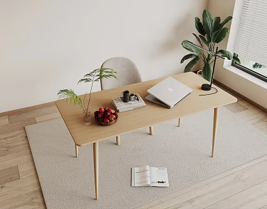 Solid wood desk and chair 3d model
