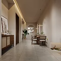 Minimalist Dining Room With Wooden Furniture Pendant Lights And Plants
