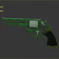 Vintage Revolver with Metallic Body and Wooden Grip with Orange Trim on Gray Background