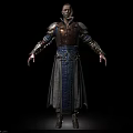 Man Wearing Detailed Armor And Blue Robe With Decorative Design Standing