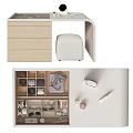Modern Vanity with Drawers and Stool Featuring Cosmetics Accessories Mirror Watches and Lipsticks