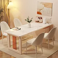 Modern Dining Table Set With Marble Top White Minimalist Chairs Floor Lamp And Wall Art