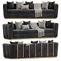 Modern Luxury Sectional Sofa With Gray Upholstery Plush Pillows Throw Blanket And Golden Accents